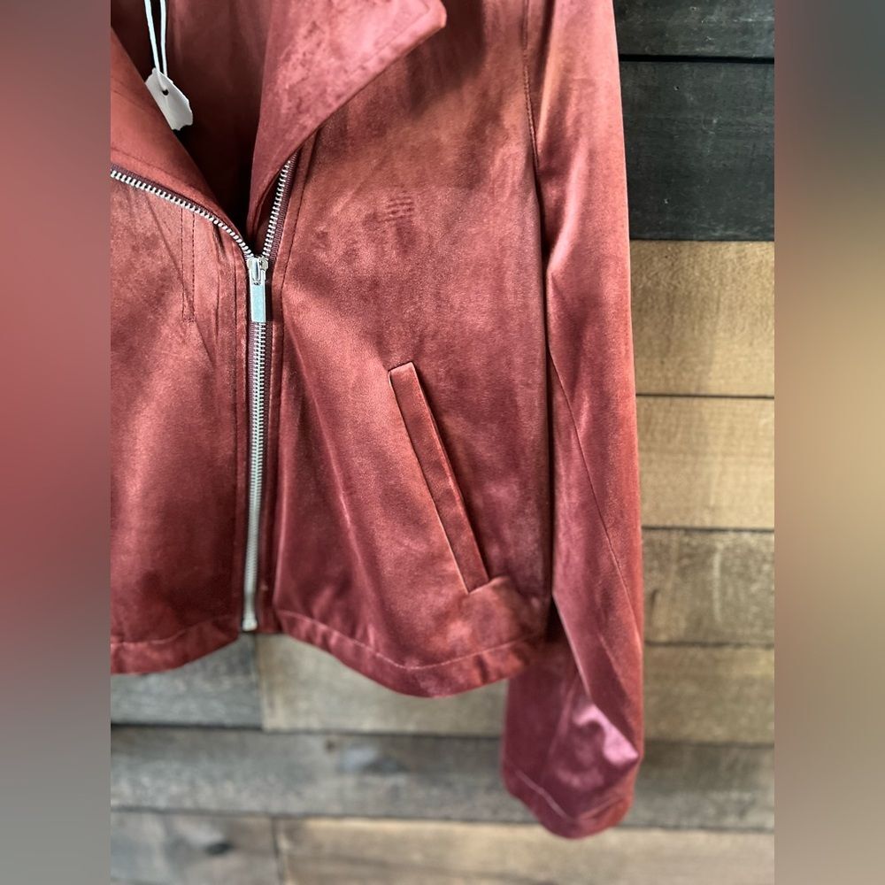 LC Lauren Conrad Velvet Moto Jacket Zip Front in Rose – Size L - Picture 7 of 10